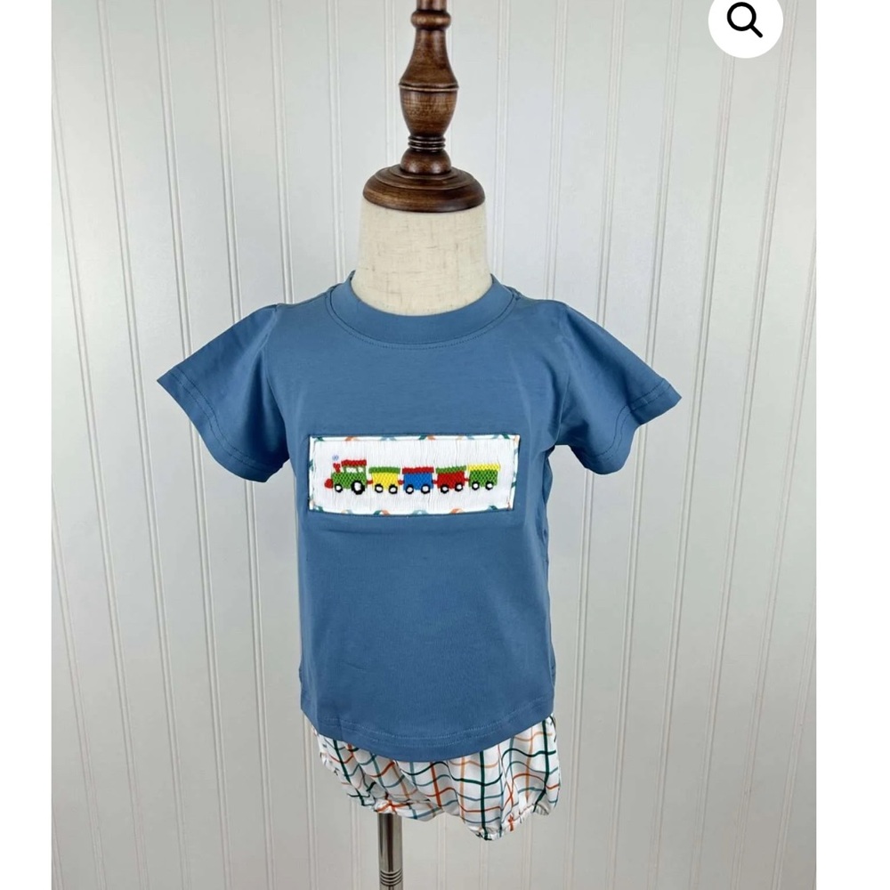 Train Set- Hand Smocked Train Shirt and Diaper Cover Set
